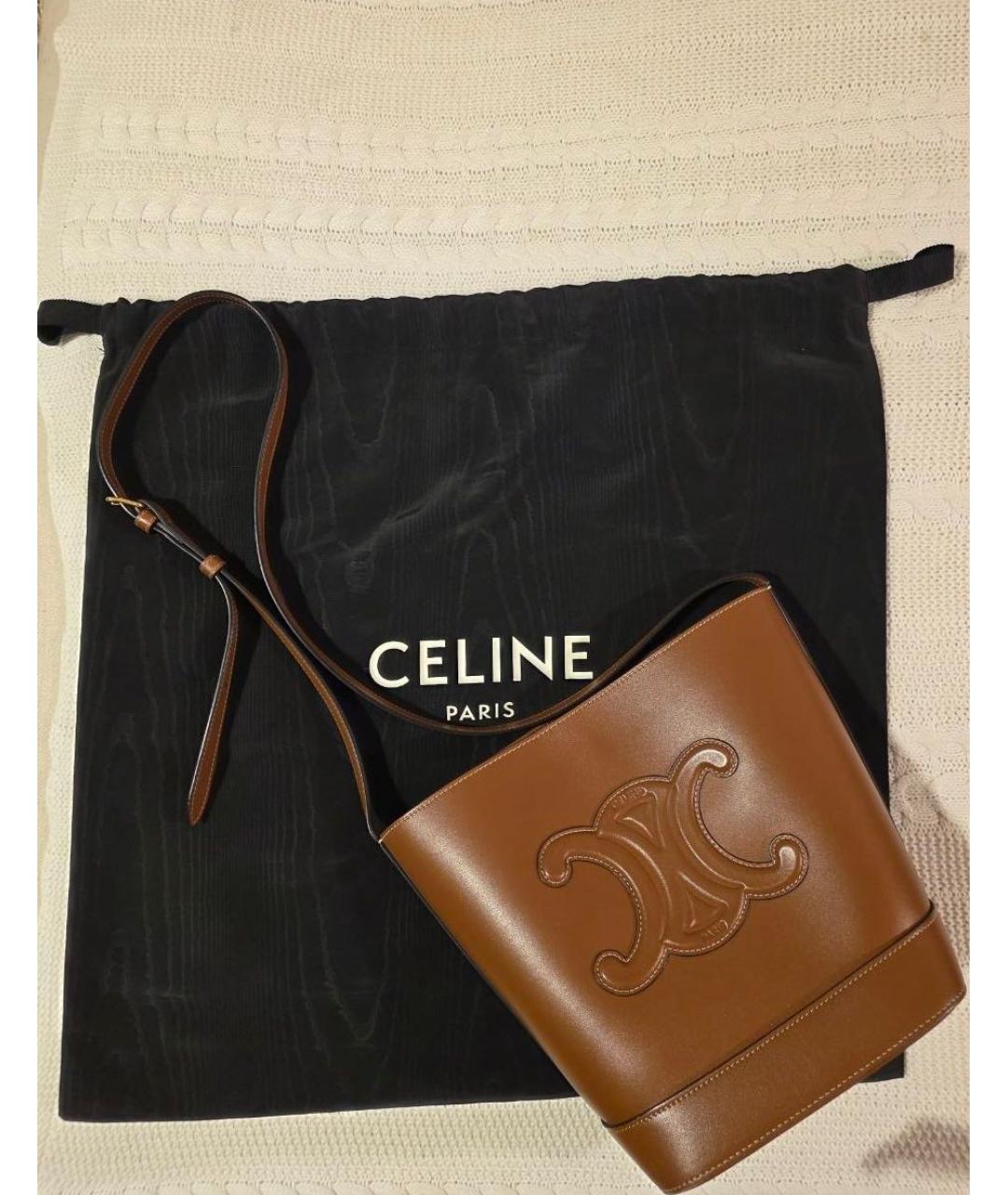 CELINE Коричневая кожаная сумка через плечо, фото 2