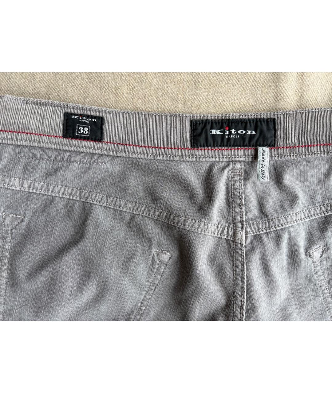 KITON Серые хлопко-эластановые повседневные брюки, фото 8