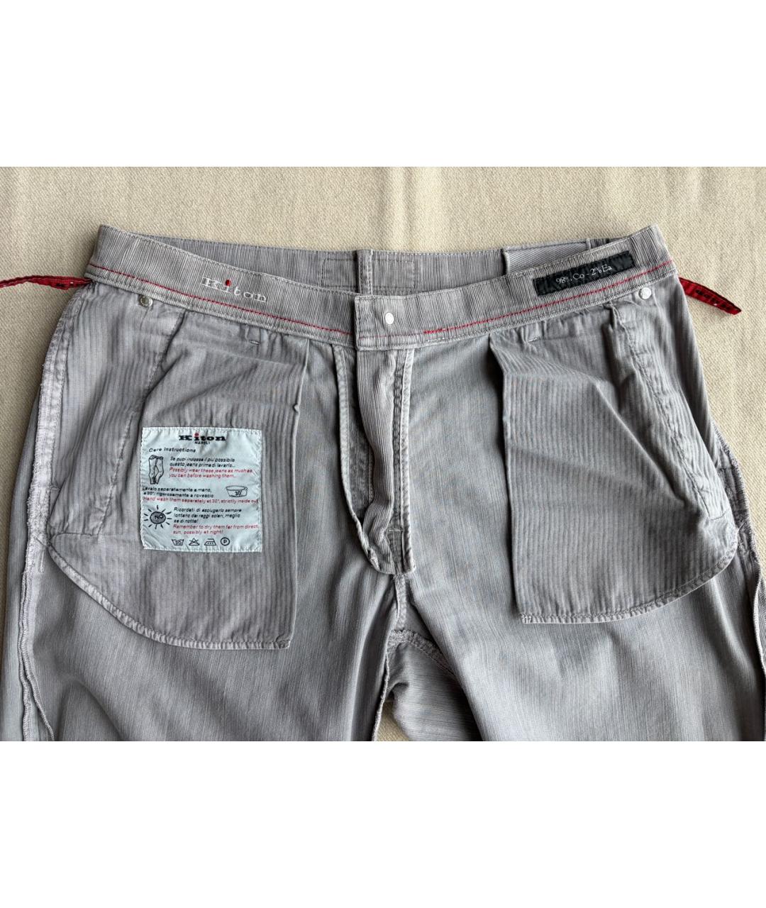 KITON Серые хлопко-эластановые повседневные брюки, фото 3