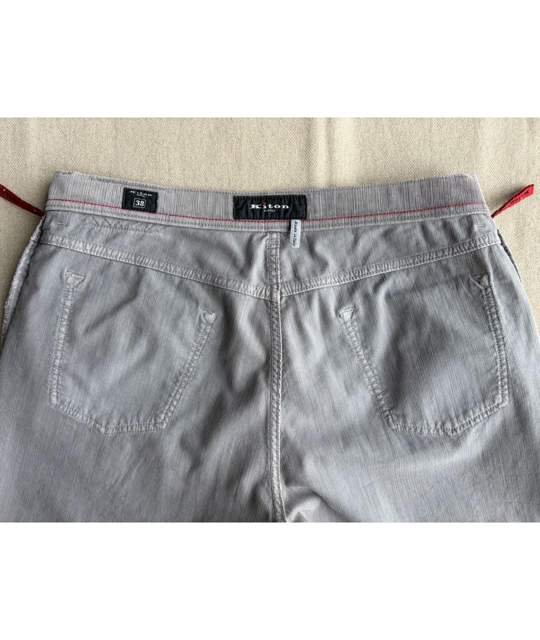 KITON Серые хлопко-эластановые повседневные брюки, фото 5