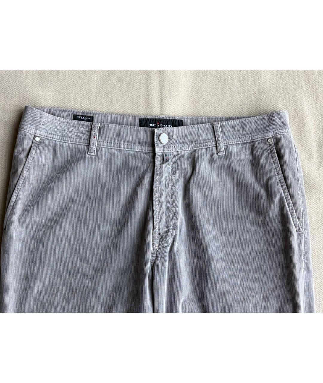 KITON Серые хлопко-эластановые повседневные брюки, фото 4