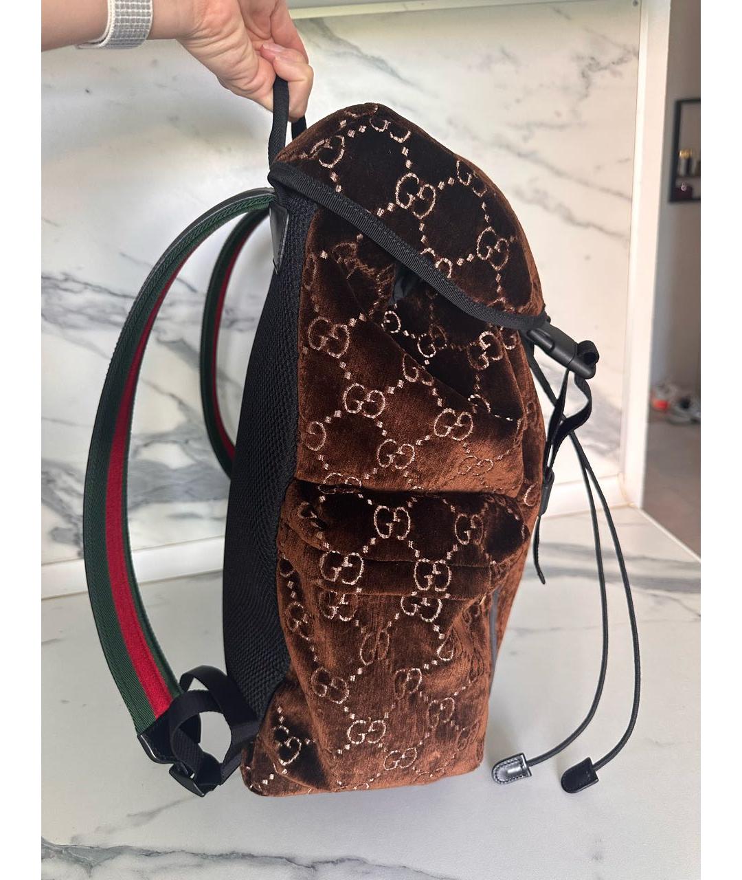 GUCCI Коричневый бархатный рюкзак, фото 2