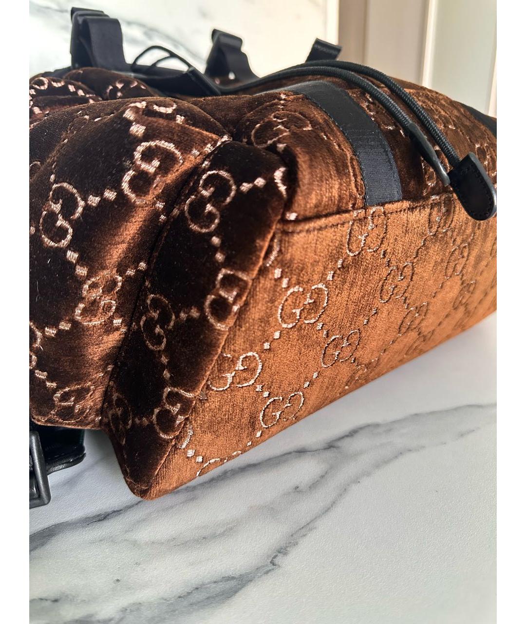 GUCCI Коричневый бархатный рюкзак, фото 7