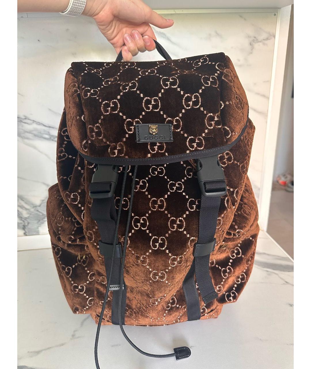 GUCCI Коричневый бархатный рюкзак, фото 9