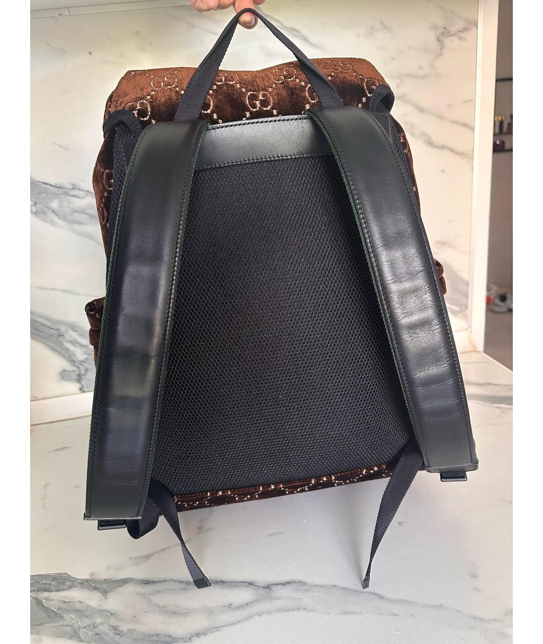 GUCCI Коричневый бархатный рюкзак, фото 3