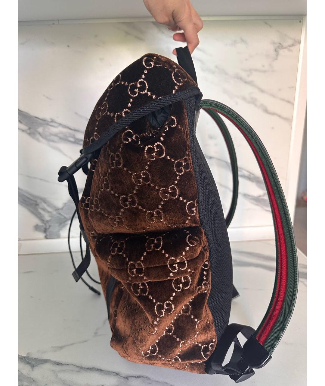 GUCCI Коричневый бархатный рюкзак, фото 8