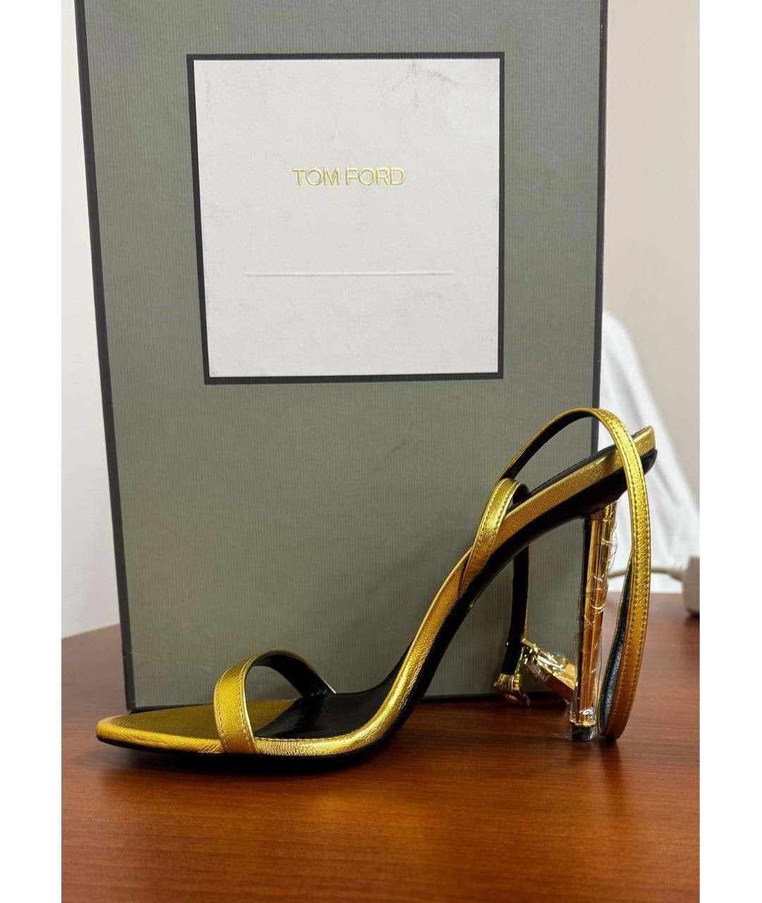 TOM FORD Золотые кожаные босоножки, фото 6