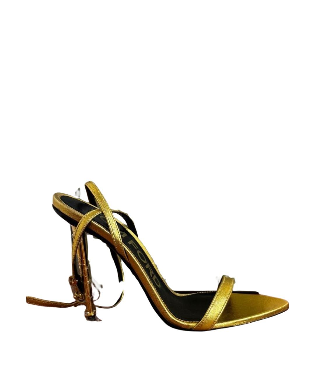 TOM FORD Золотые кожаные босоножки, фото 1