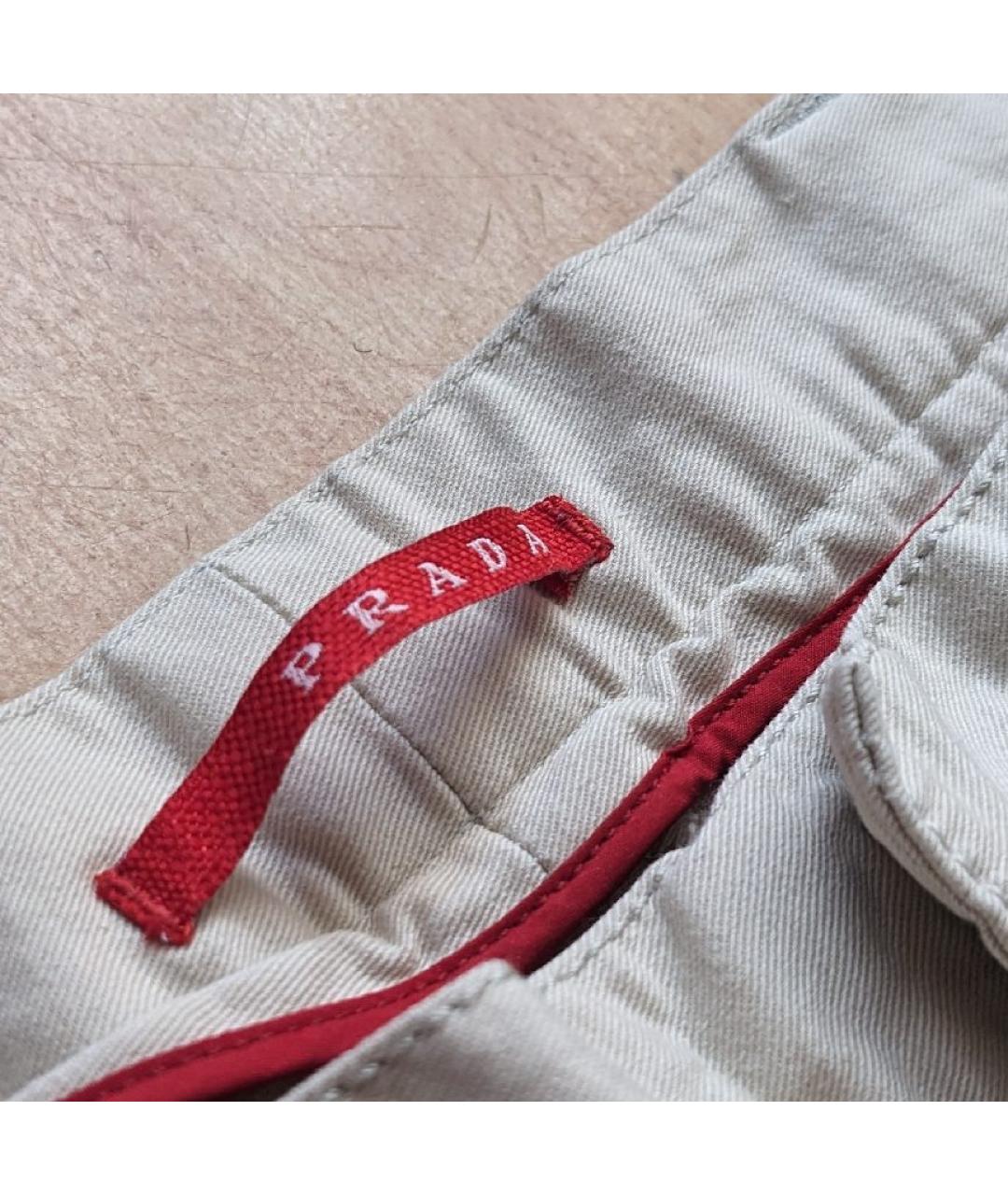 PRADA Бежевые хлопковые повседневные брюки, фото 4
