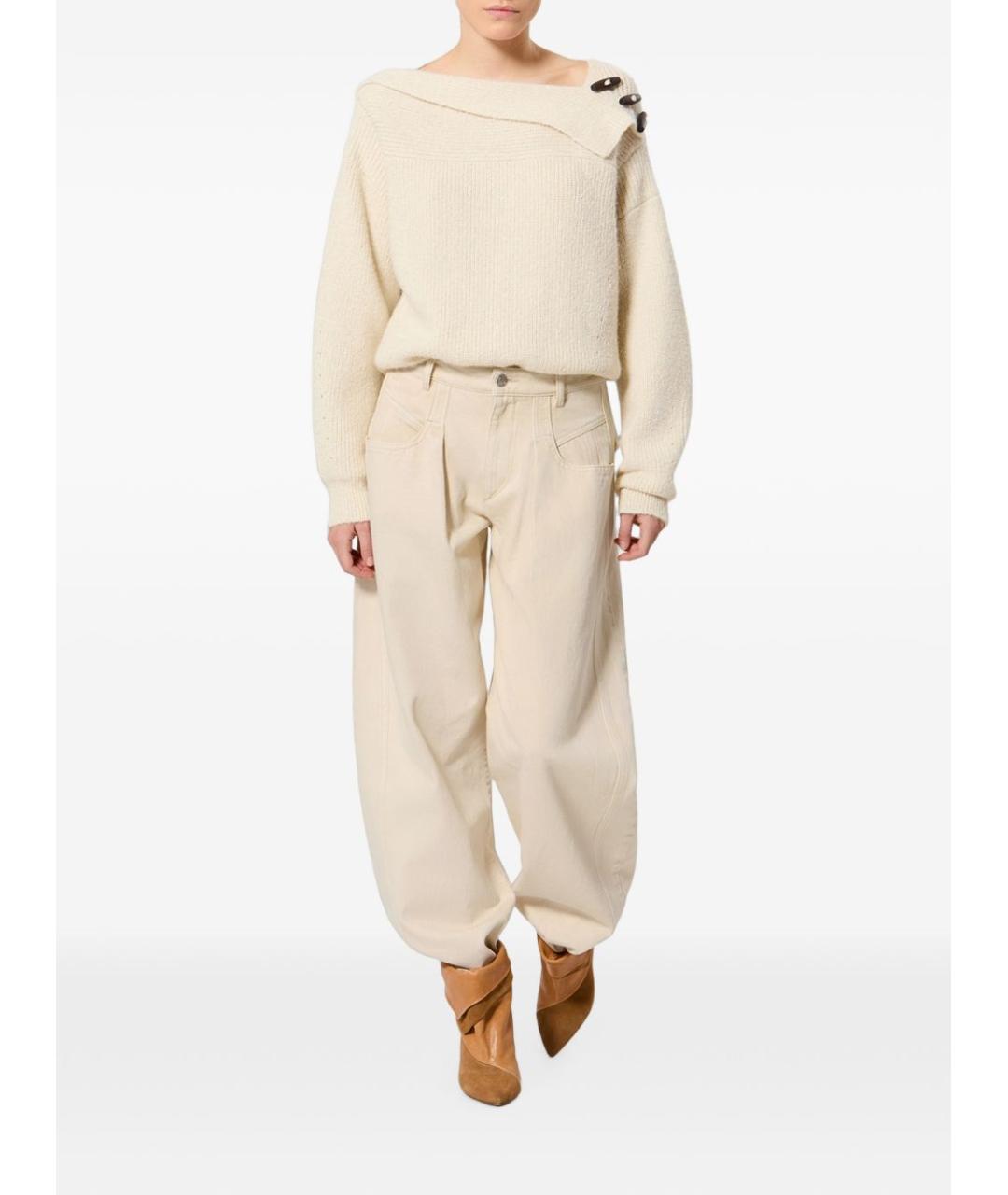 ISABEL MARANT Бежевые хлопковые прямые джинсы, фото 4