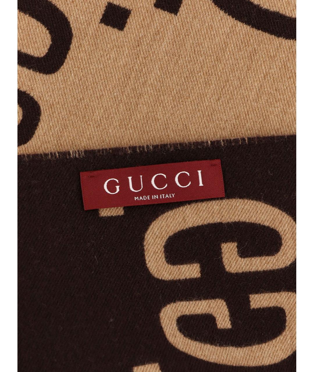 GUCCI Коричневый шерстяной шарф, фото 2