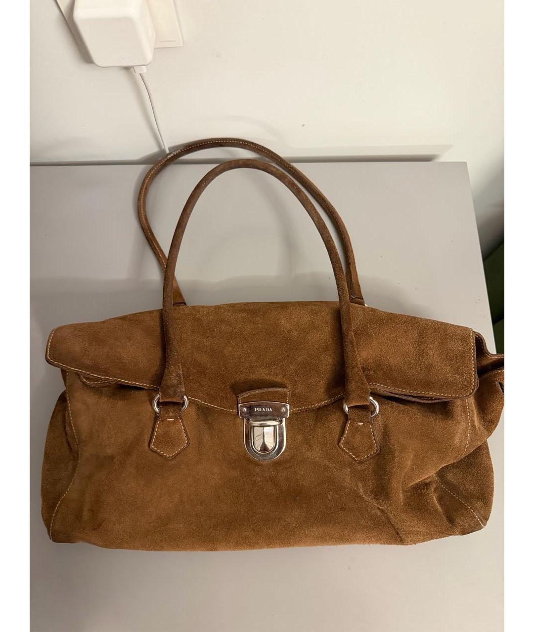 PRADA Коричневая замшевая сумка с короткими ручками, фото 5