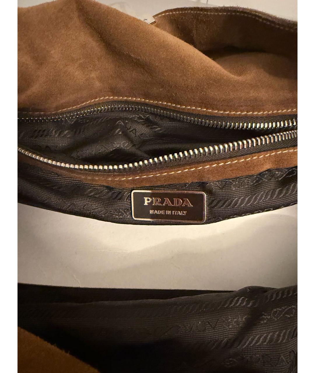 PRADA Коричневая замшевая сумка с короткими ручками, фото 4