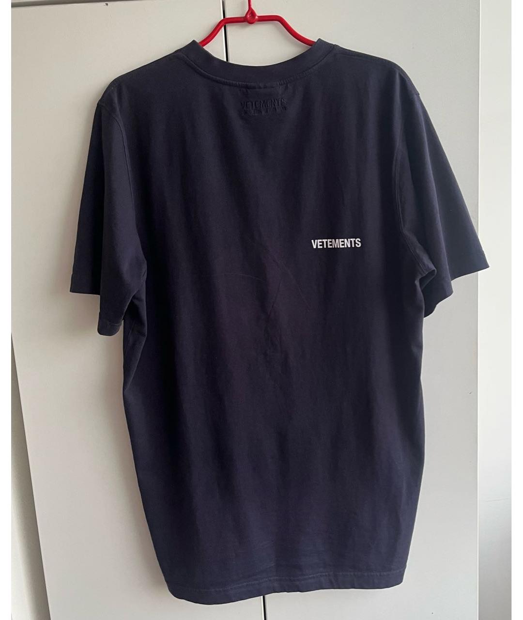VETEMENTS Темно-синяя хлопковая футболка, фото 2