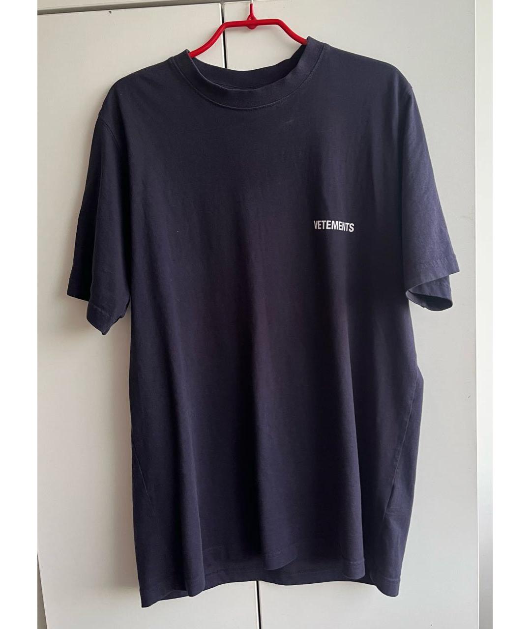 VETEMENTS Темно-синяя хлопковая футболка, фото 5