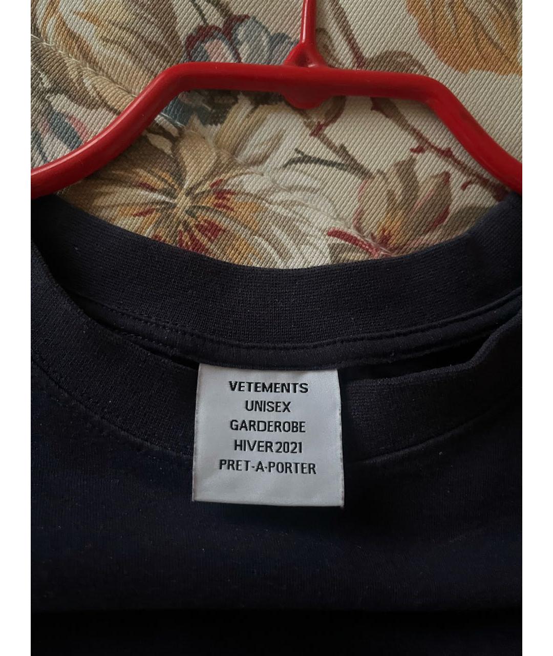 VETEMENTS Темно-синяя хлопковая футболка, фото 3