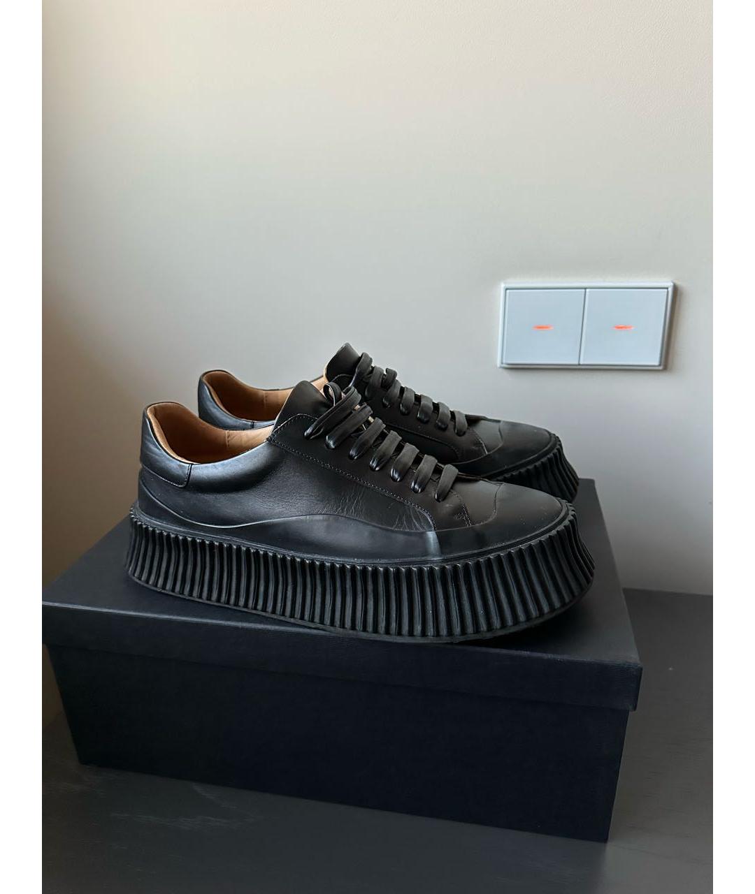 JIL SANDER Черные кожаные кеды, фото 2