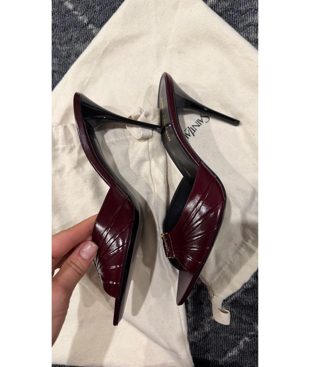 SAINT LAURENT Бордовые кожаные мюли, фото 6
