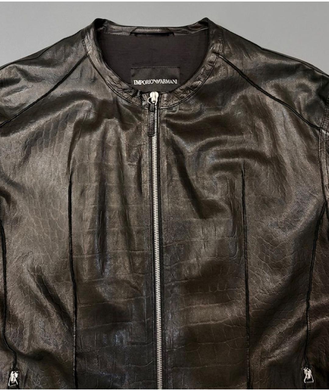 EMPORIO ARMANI Черная кожаная куртка, фото 5