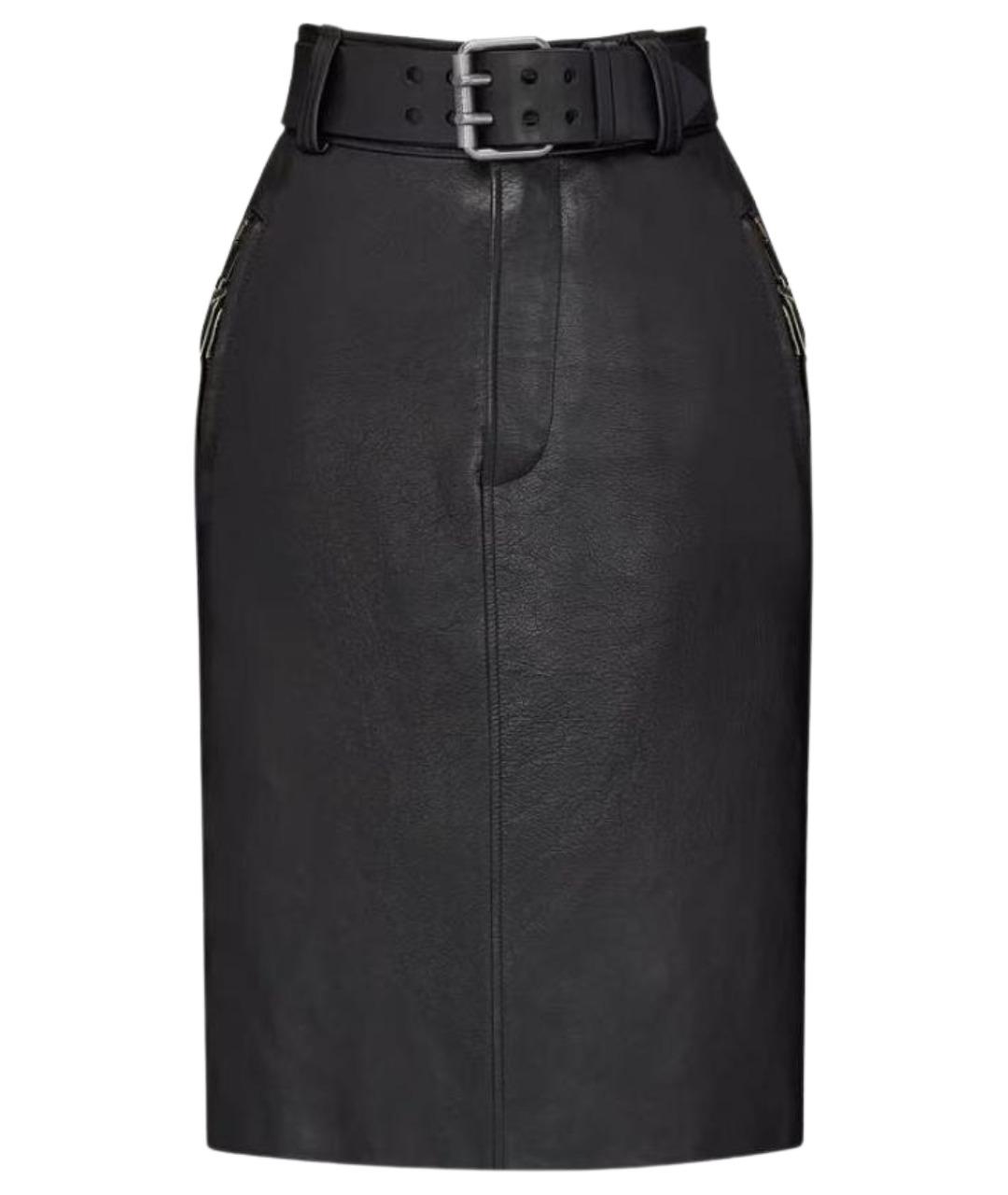 SAINT LAURENT Черная кожаная юбка миди, фото 1