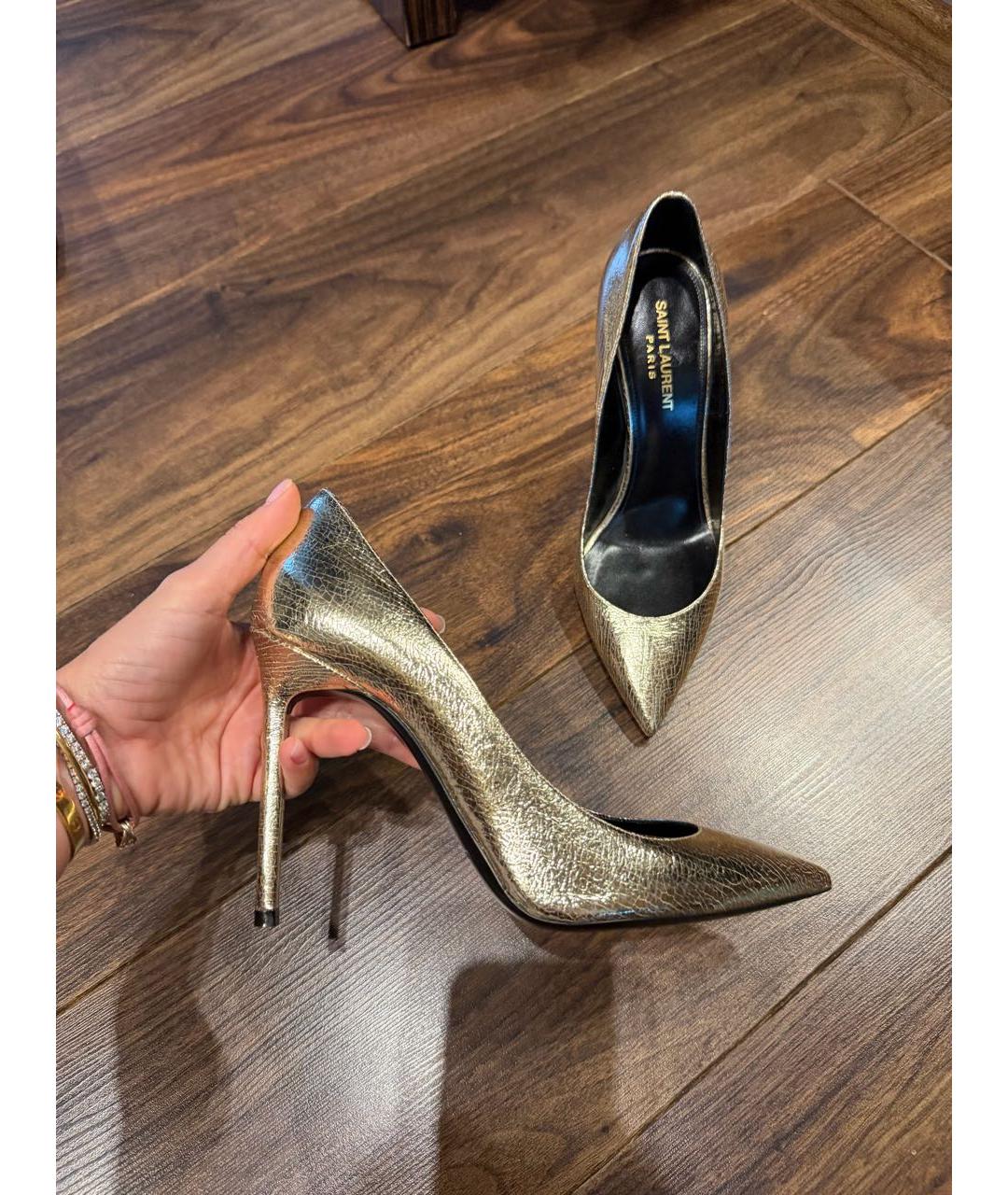 SAINT LAURENT Золотые кожаные туфли, фото 5