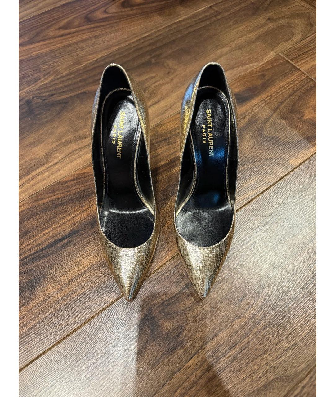SAINT LAURENT Золотые кожаные туфли, фото 2