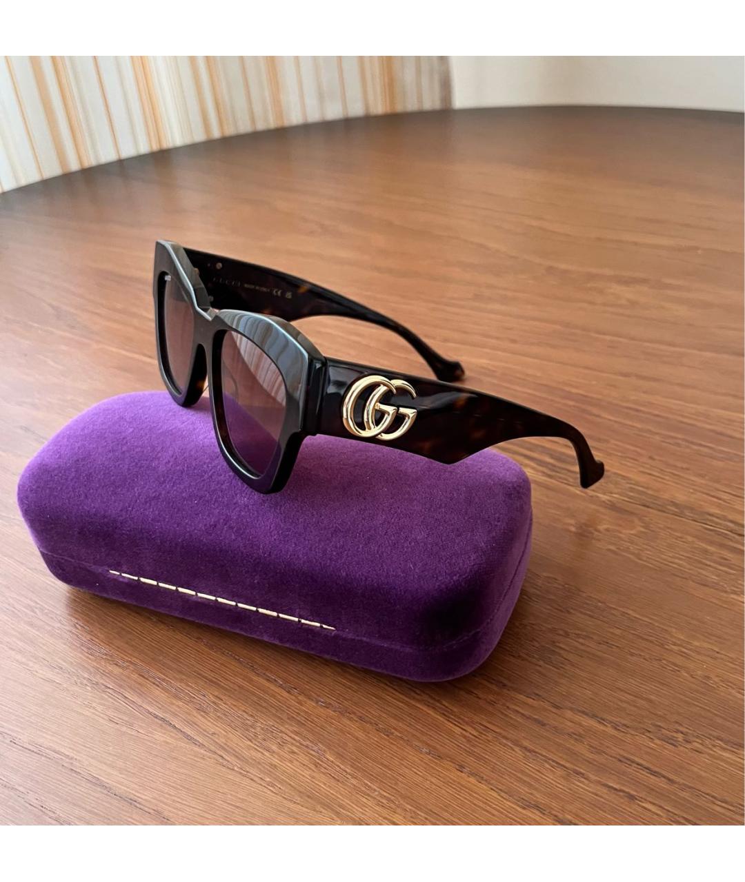 GUCCI Коричневые пластиковые солнцезащитные очки, фото 3