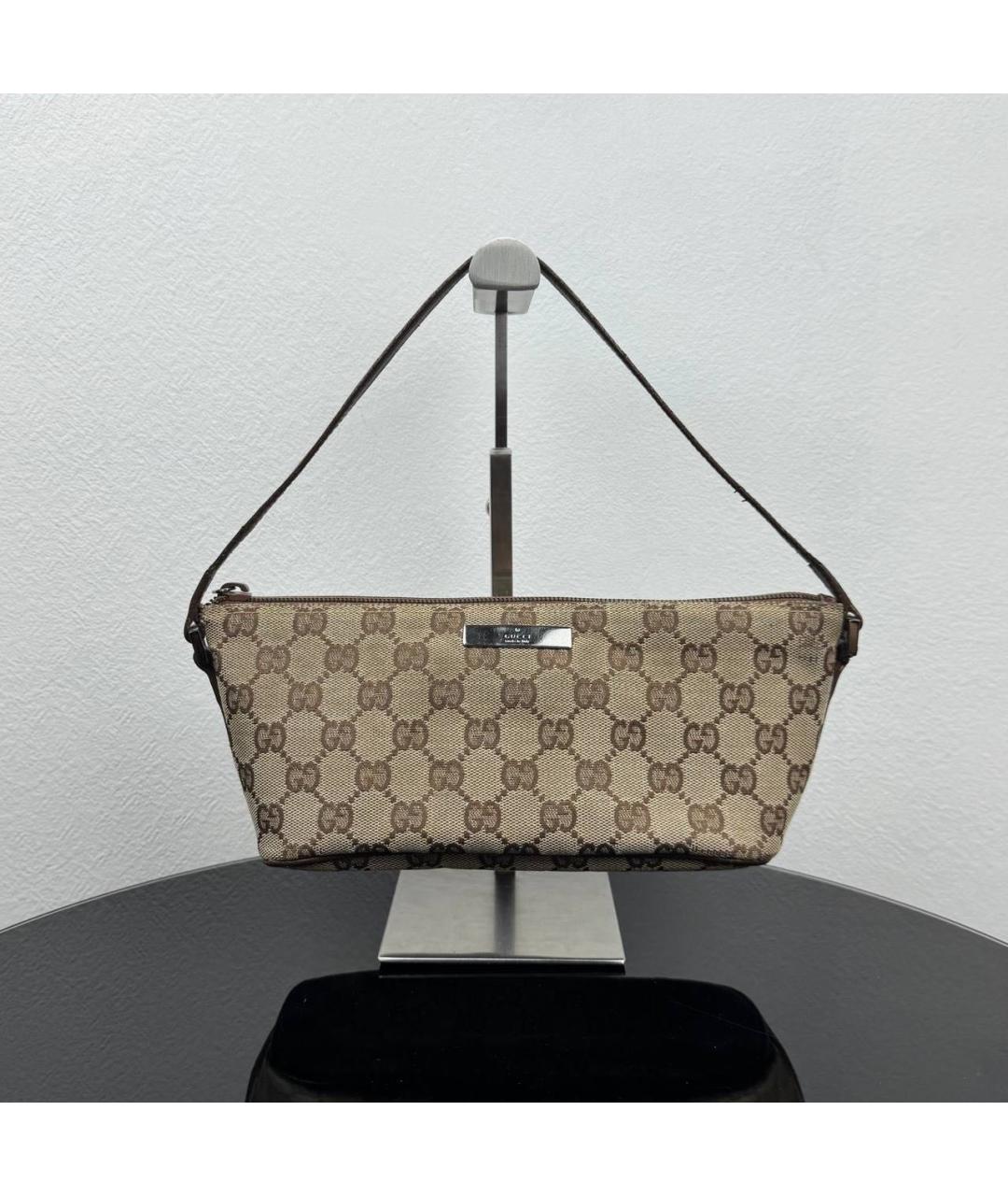GUCCI Коричневая жаккардовая сумка с короткими ручками, фото 7