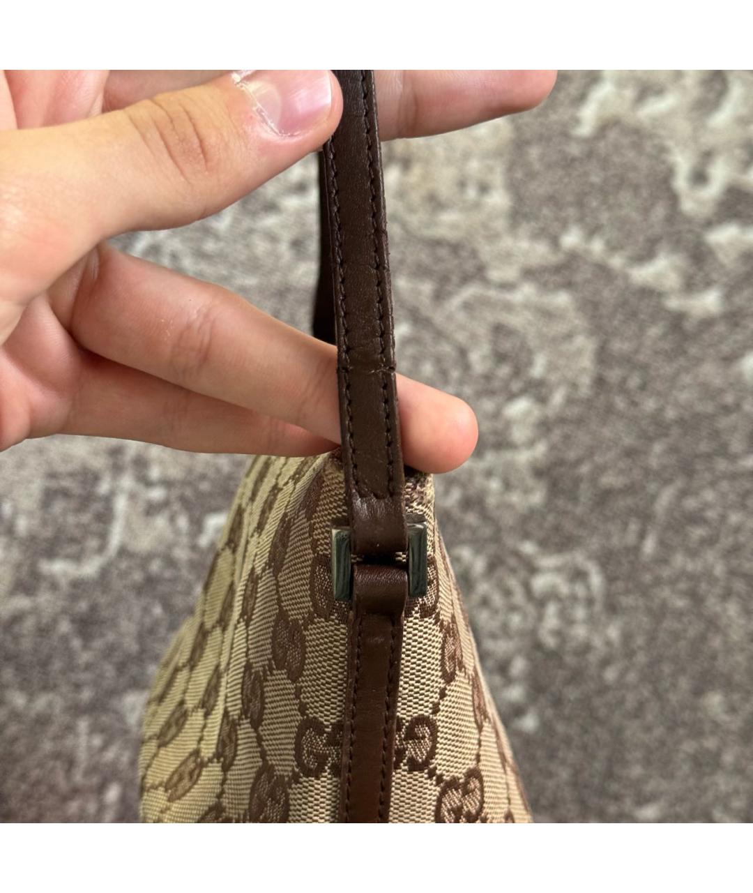 GUCCI Коричневая жаккардовая сумка с короткими ручками, фото 4