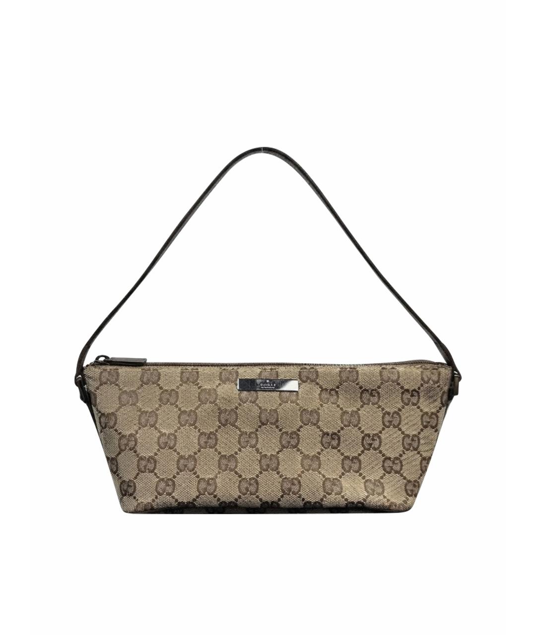 GUCCI Коричневая жаккардовая сумка с короткими ручками, фото 1