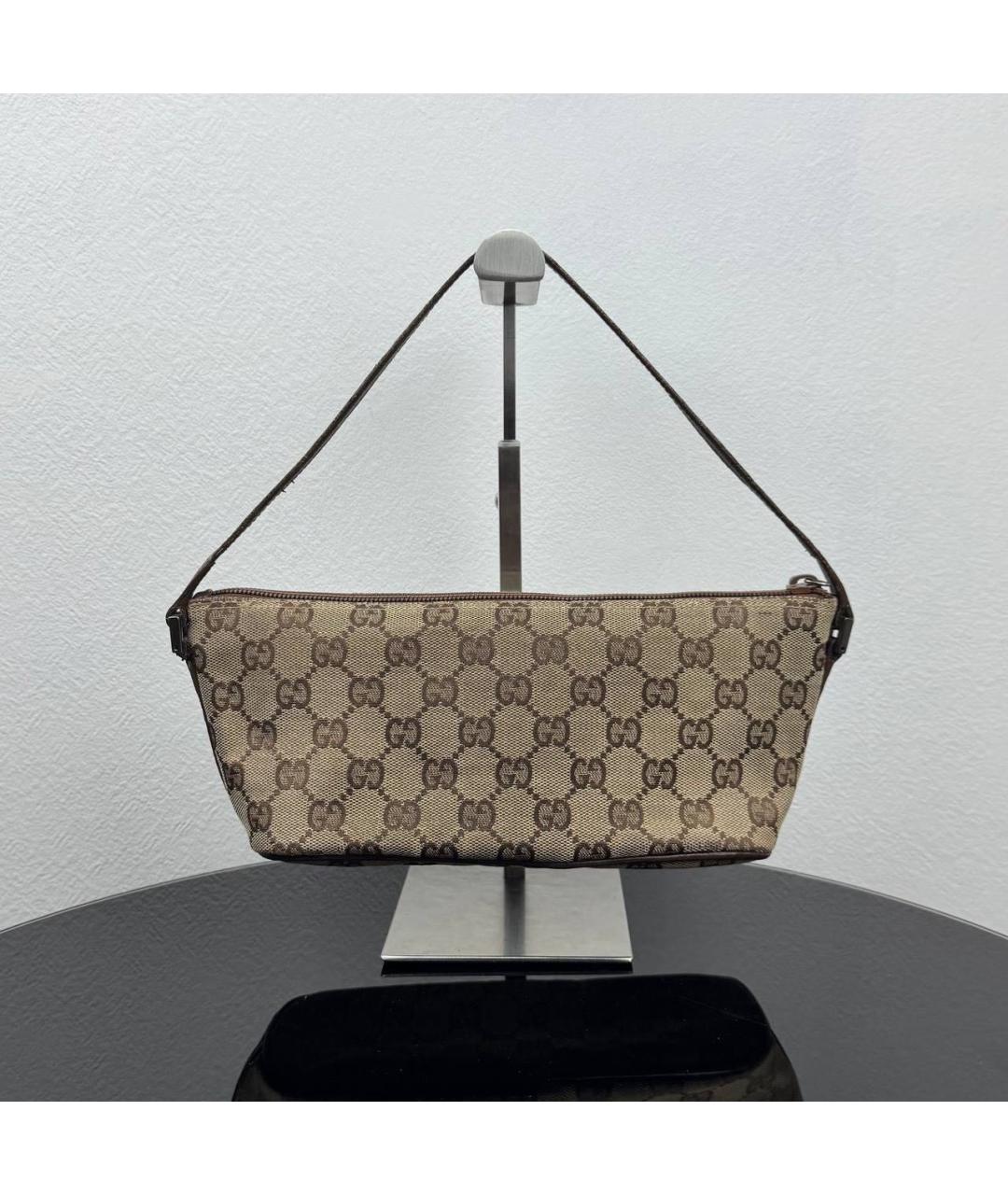 GUCCI Коричневая жаккардовая сумка с короткими ручками, фото 2