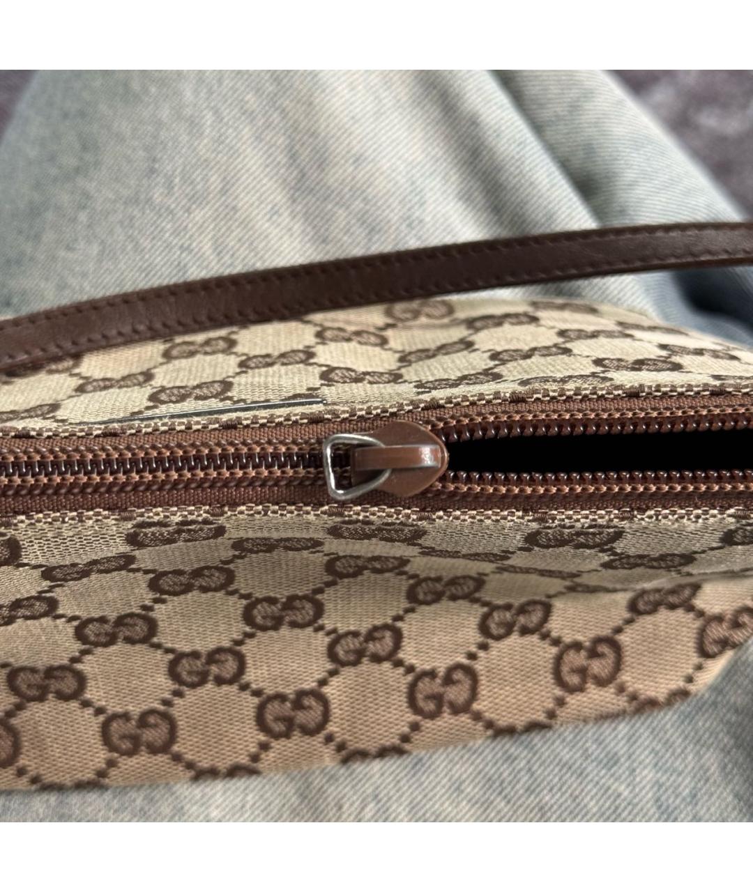 GUCCI Коричневая жаккардовая сумка с короткими ручками, фото 6