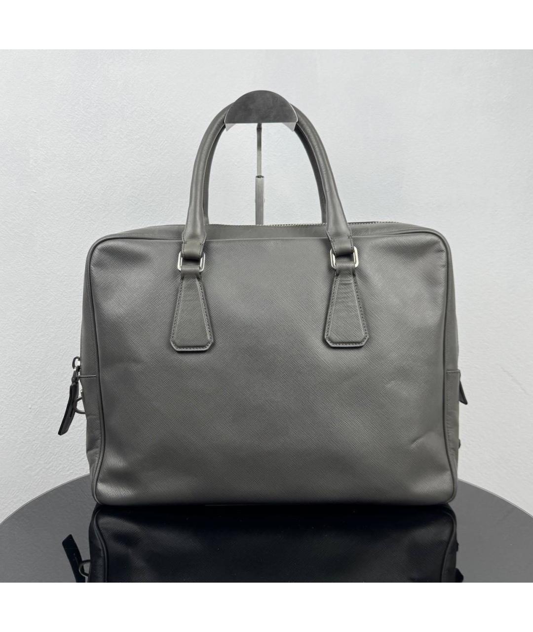 PRADA Серый кожаный портфель, фото 6
