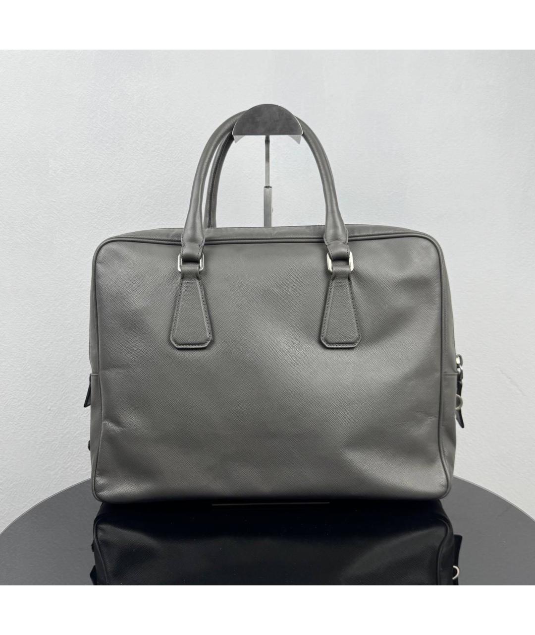 PRADA Серый кожаный портфель, фото 2