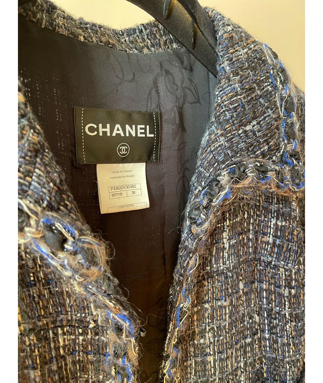 CHANEL Темно-синий твидовый жакет/пиджак, фото 4