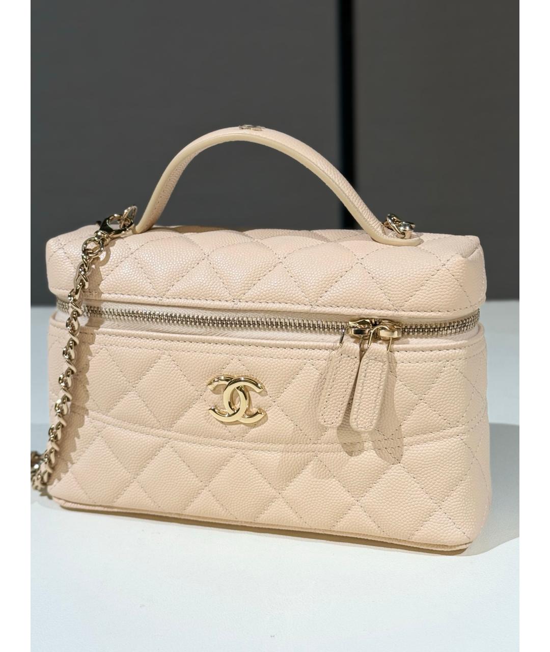 CHANEL Бежевая кожаная сумка через плечо, фото 9