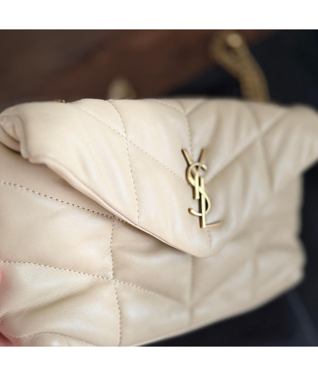 SAINT LAURENT Бежевая кожаная сумка через плечо, фото 2