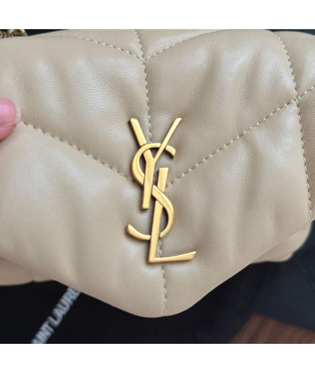 SAINT LAURENT Бежевая кожаная сумка через плечо, фото 5