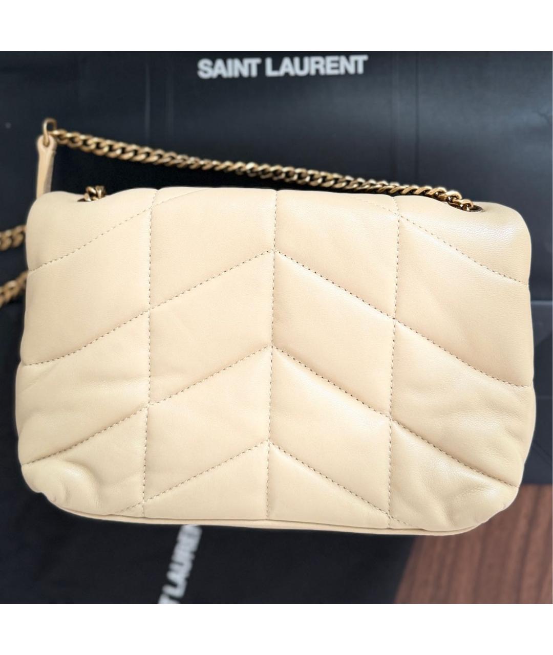 SAINT LAURENT Бежевая кожаная сумка через плечо, фото 3