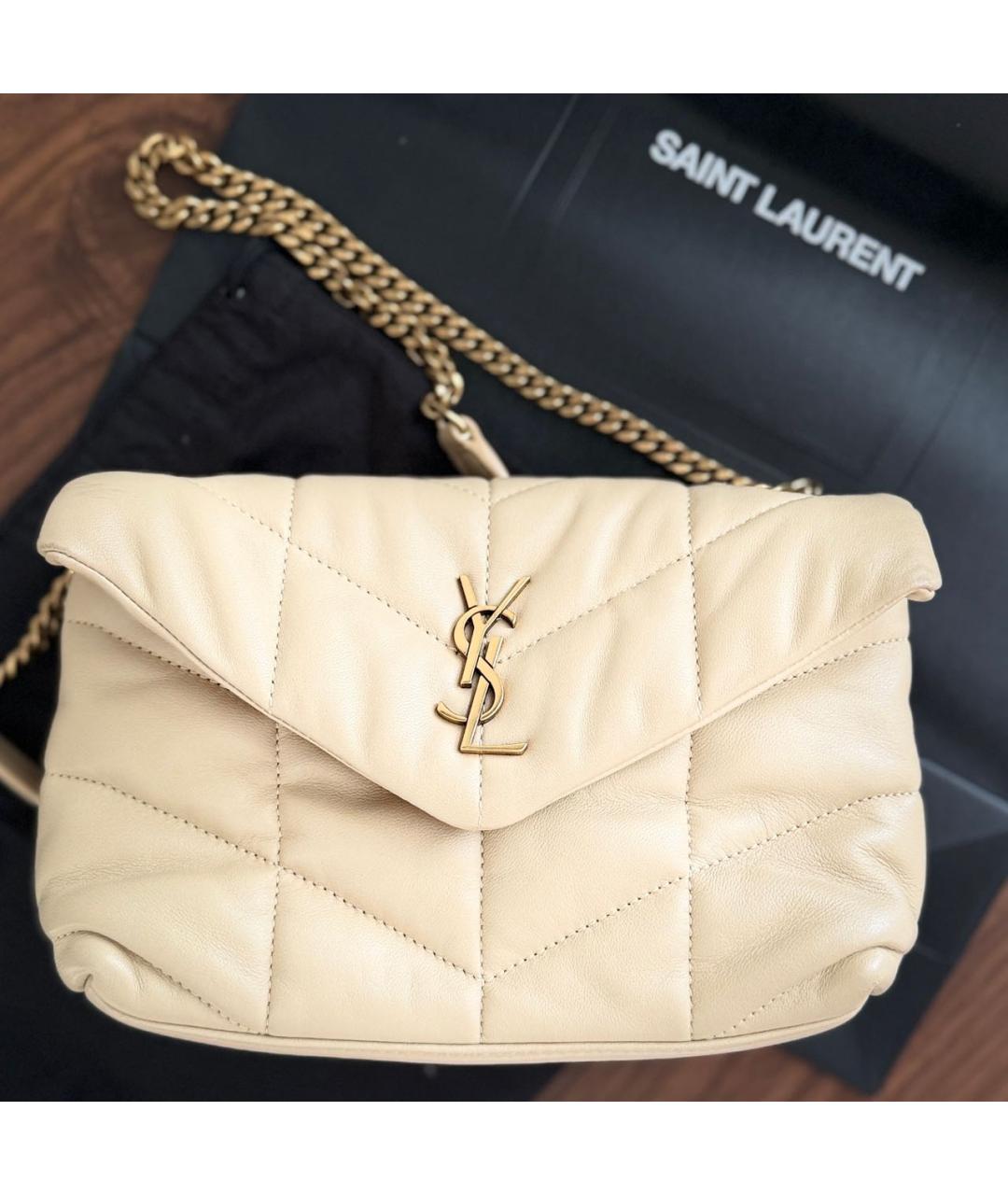 SAINT LAURENT Бежевая кожаная сумка через плечо, фото 8
