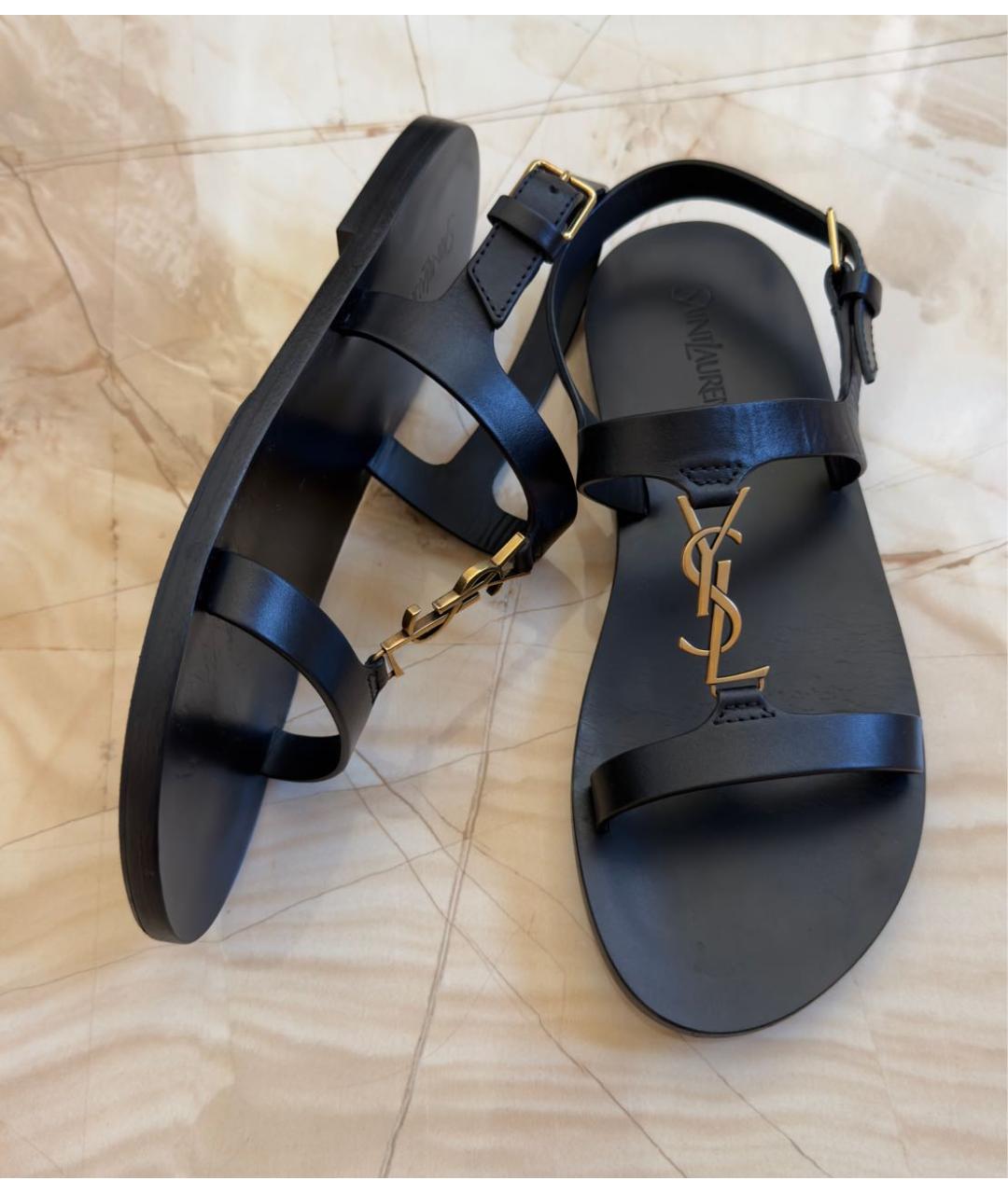 SAINT LAURENT Черные кожаные сандалии, фото 2