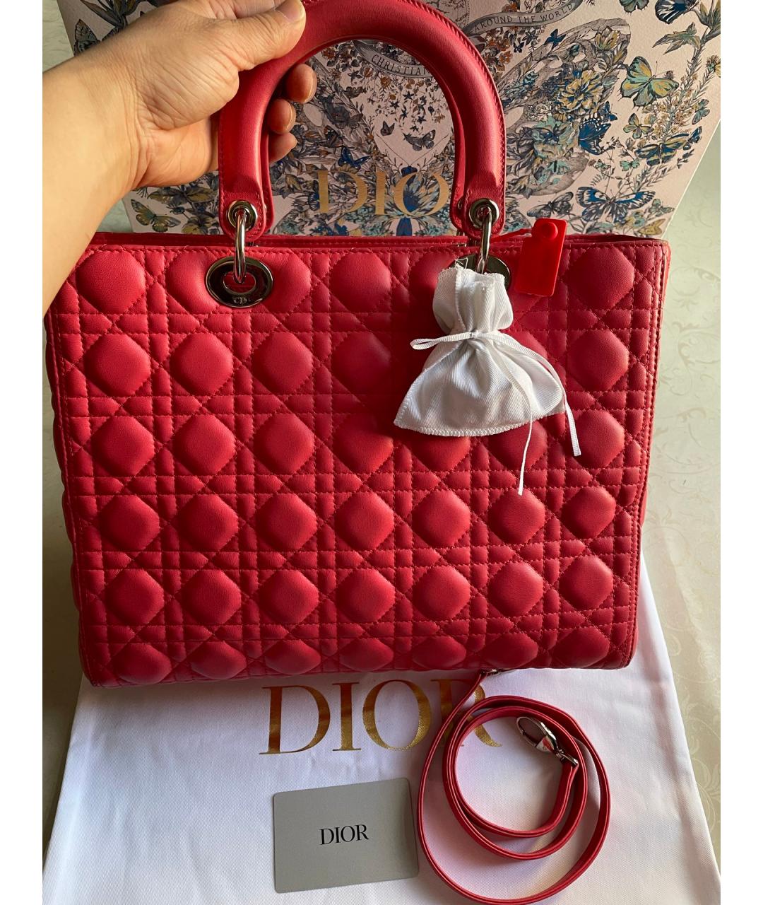CHRISTIAN DIOR Красная кожаная сумка с короткими ручками, фото 7