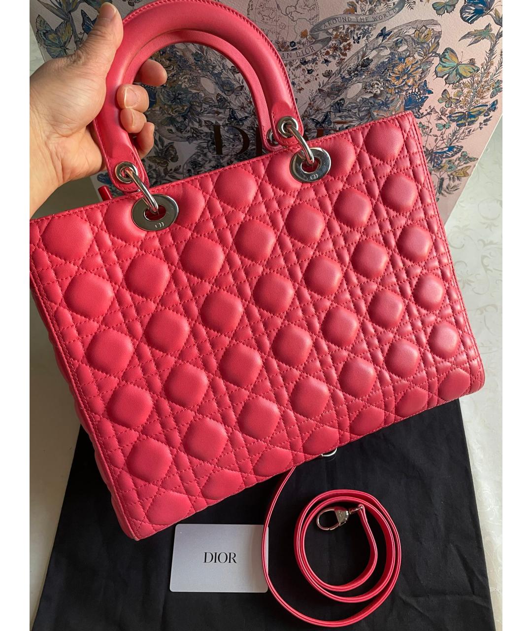 CHRISTIAN DIOR Красная кожаная сумка с короткими ручками, фото 3