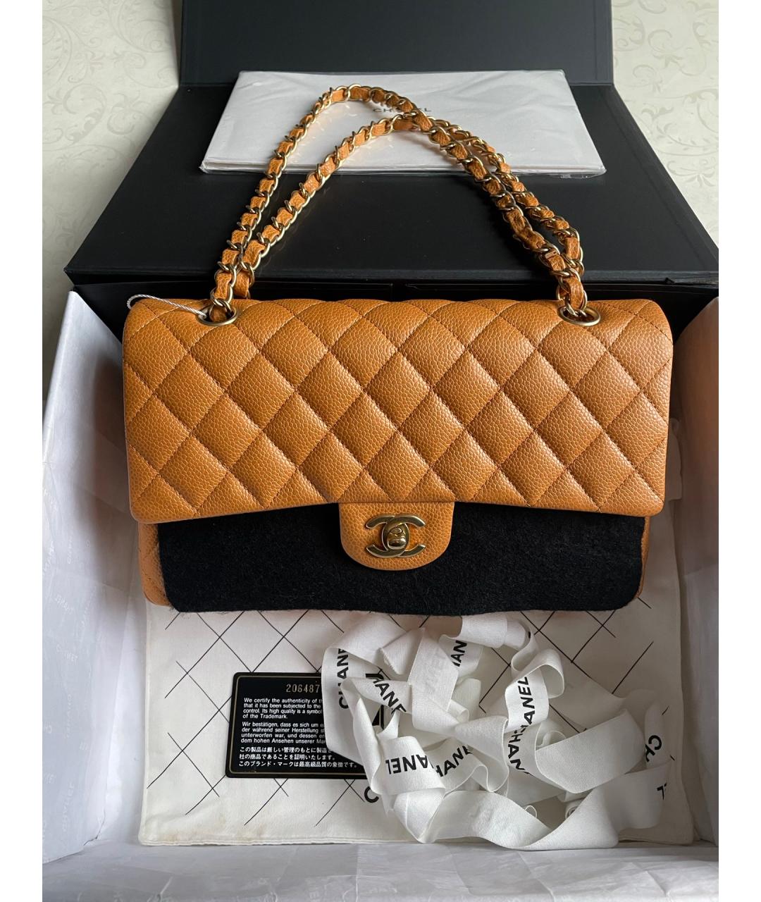 CHANEL Оранжевая кожаная сумка через плечо, фото 7