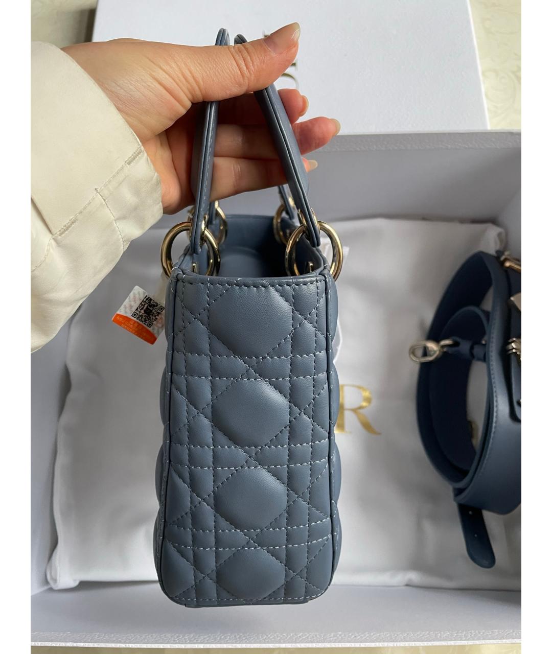 CHRISTIAN DIOR Синяя кожаная сумка с короткими ручками, фото 5