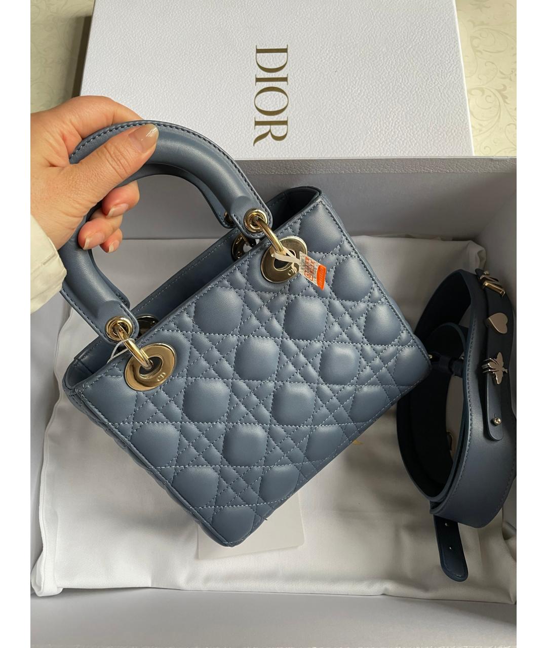 CHRISTIAN DIOR Синяя кожаная сумка с короткими ручками, фото 3