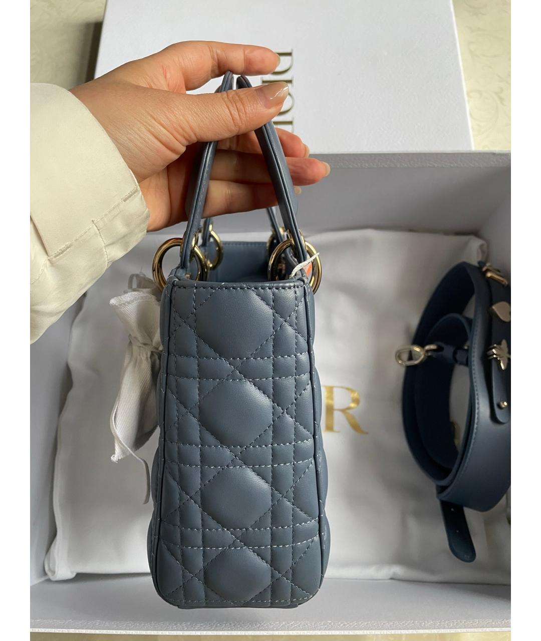 CHRISTIAN DIOR Синяя кожаная сумка с короткими ручками, фото 4
