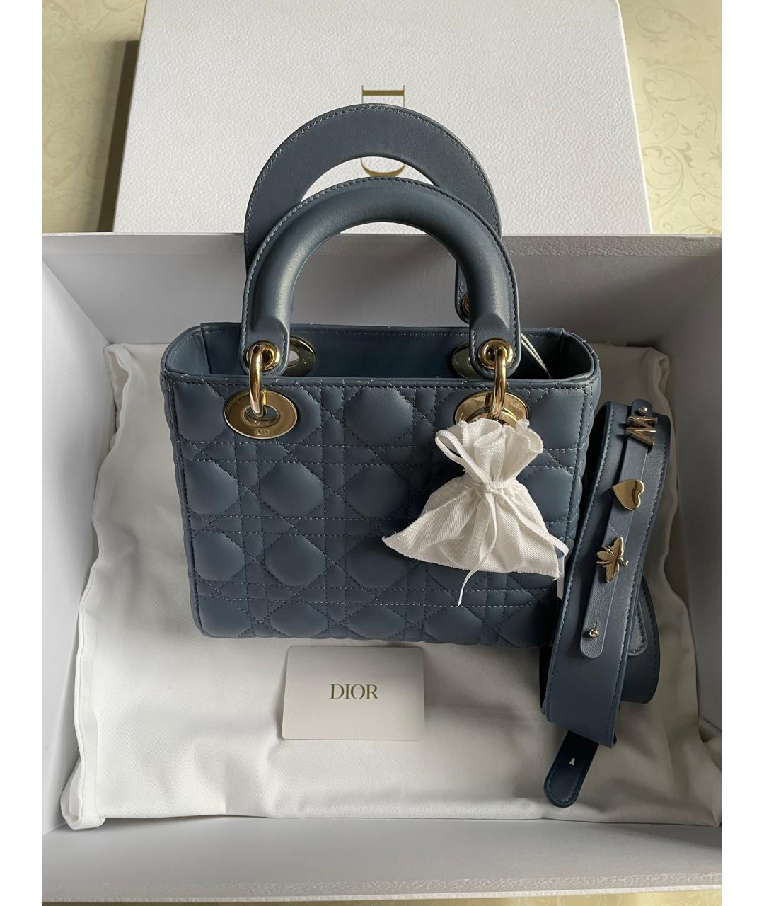 CHRISTIAN DIOR Синяя кожаная сумка с короткими ручками, фото 7