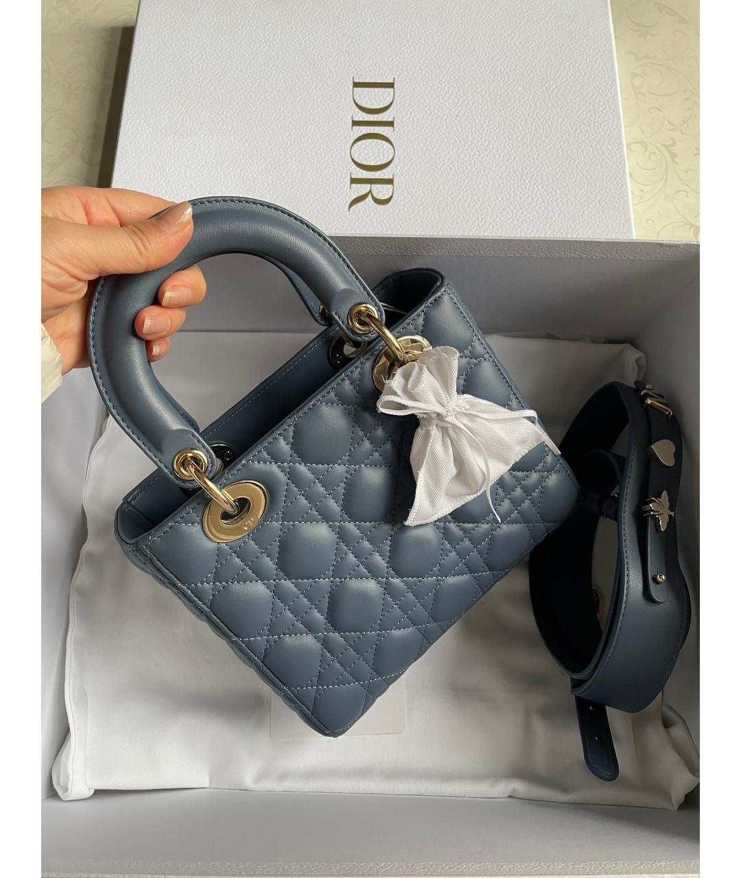 CHRISTIAN DIOR Синяя кожаная сумка с короткими ручками, фото 2