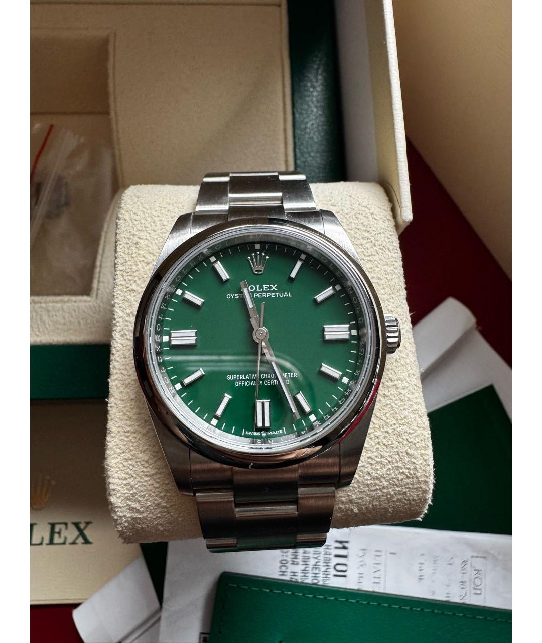 ROLEX Зеленые металлические часы, фото 4